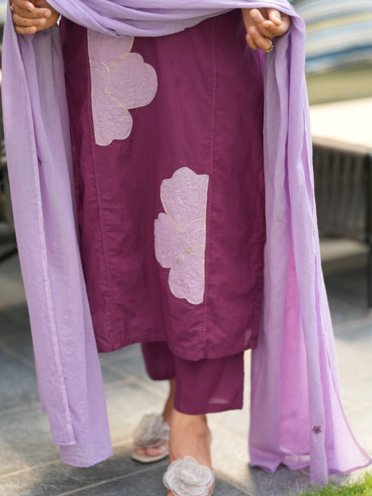 Floral Appliqué Cotton Salwar Suit