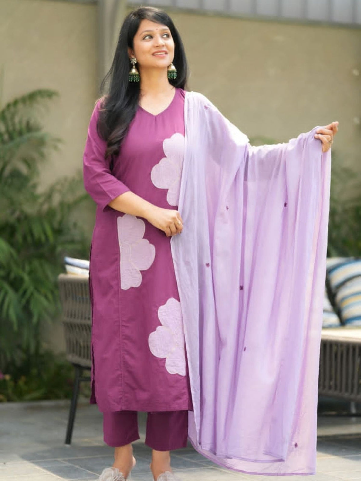 Floral Appliqué Cotton Salwar Suit