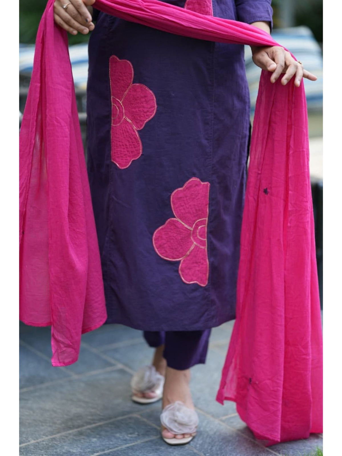 Floral Appliqué Cotton Salwar Suit