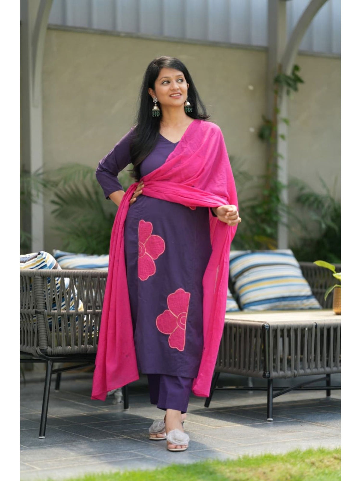 Floral Appliqué Cotton Salwar Suit