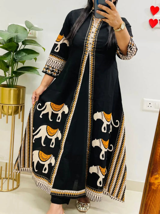 Black Tribal Kurta Set