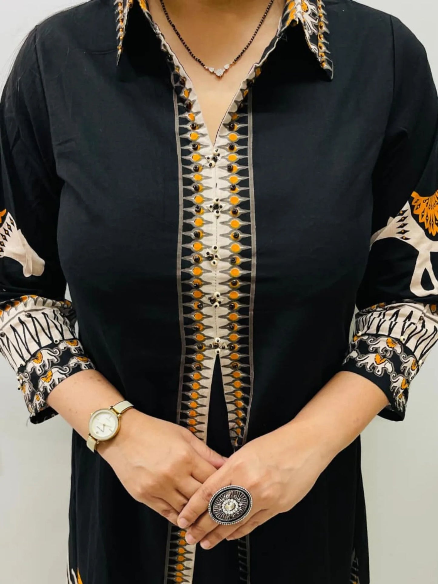 Black Tribal Kurta Set