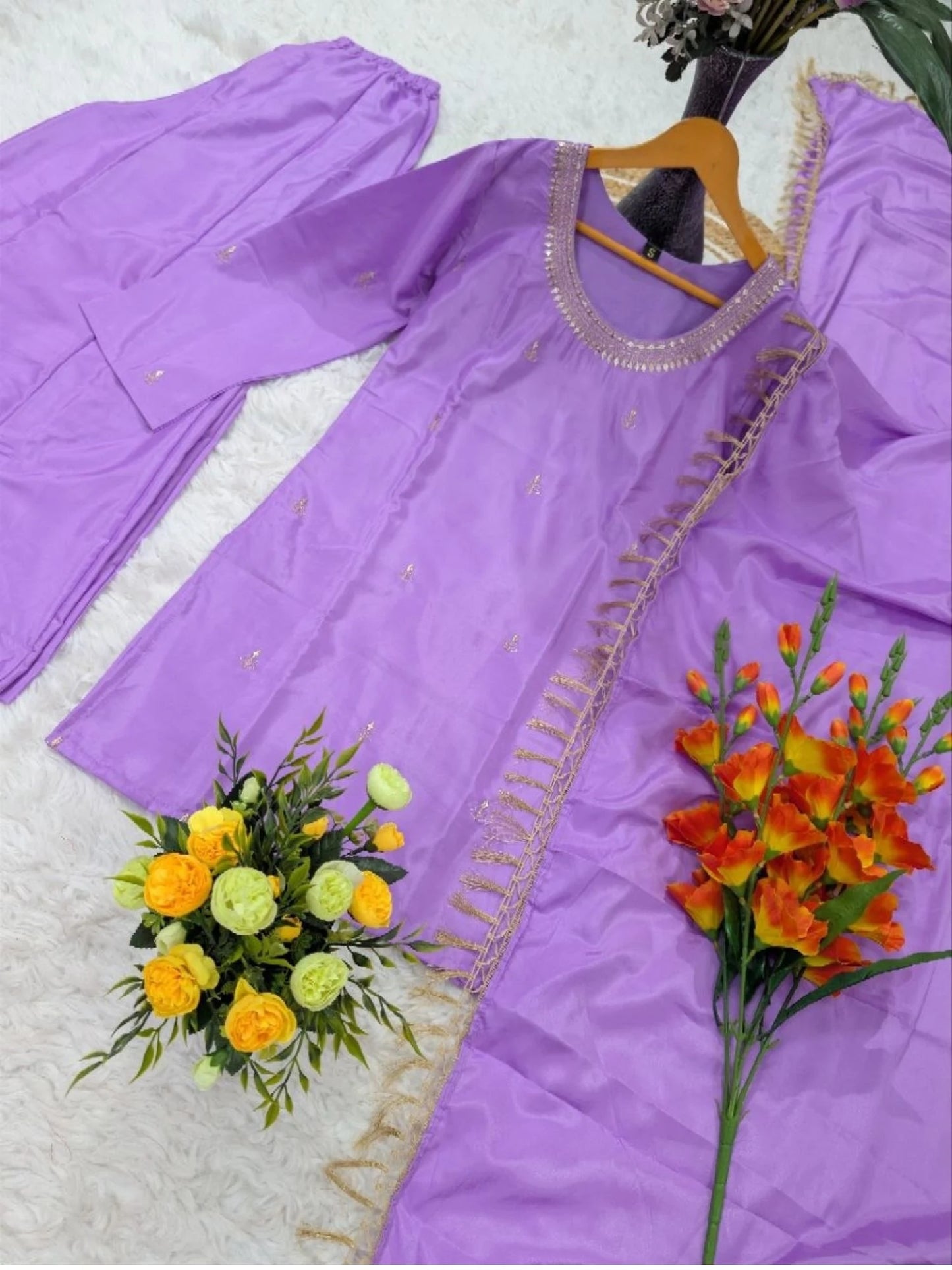 Heavy Silk Top Bottom Dupatta Set