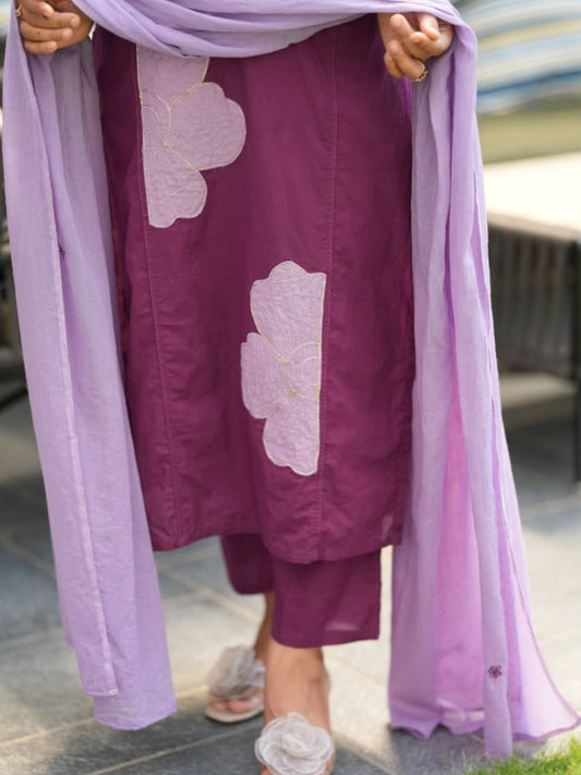 Floral Appliqué Cotton Salwar Suit