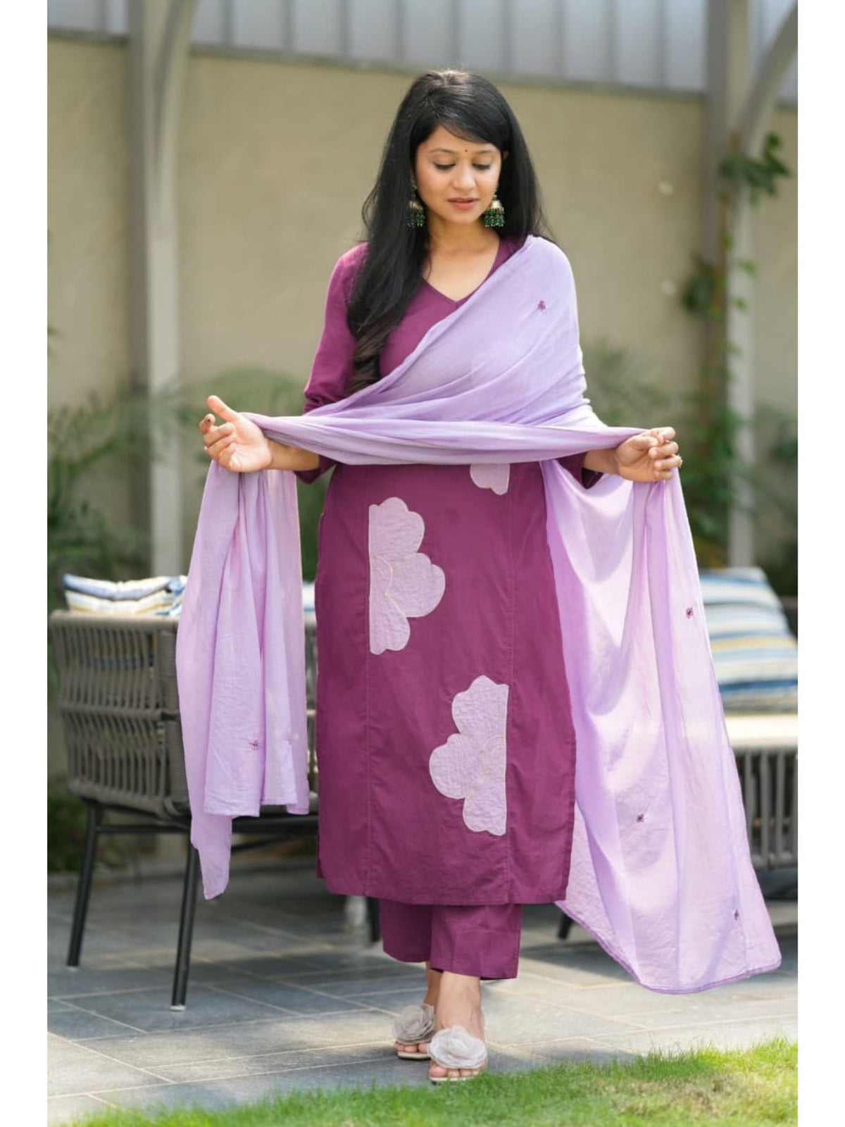 Floral Appliqué Cotton Salwar Suit