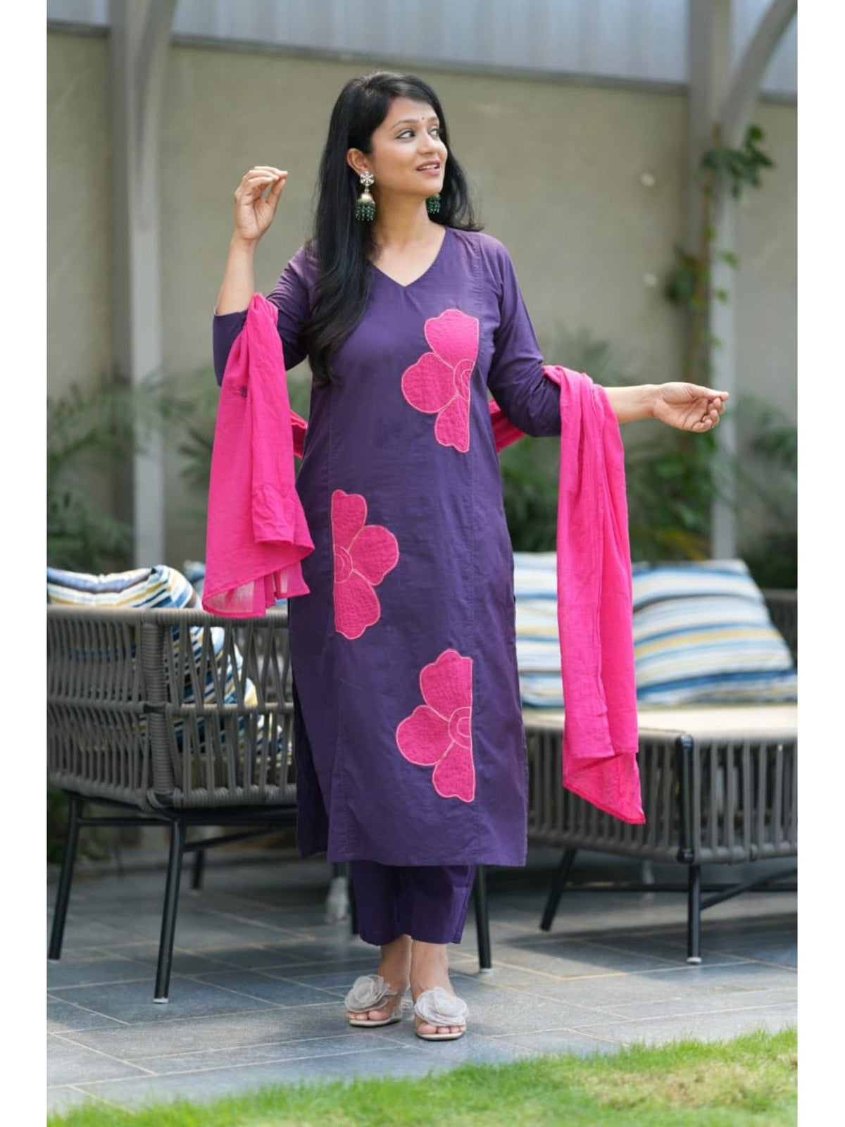 Floral Appliqué Cotton Salwar Suit