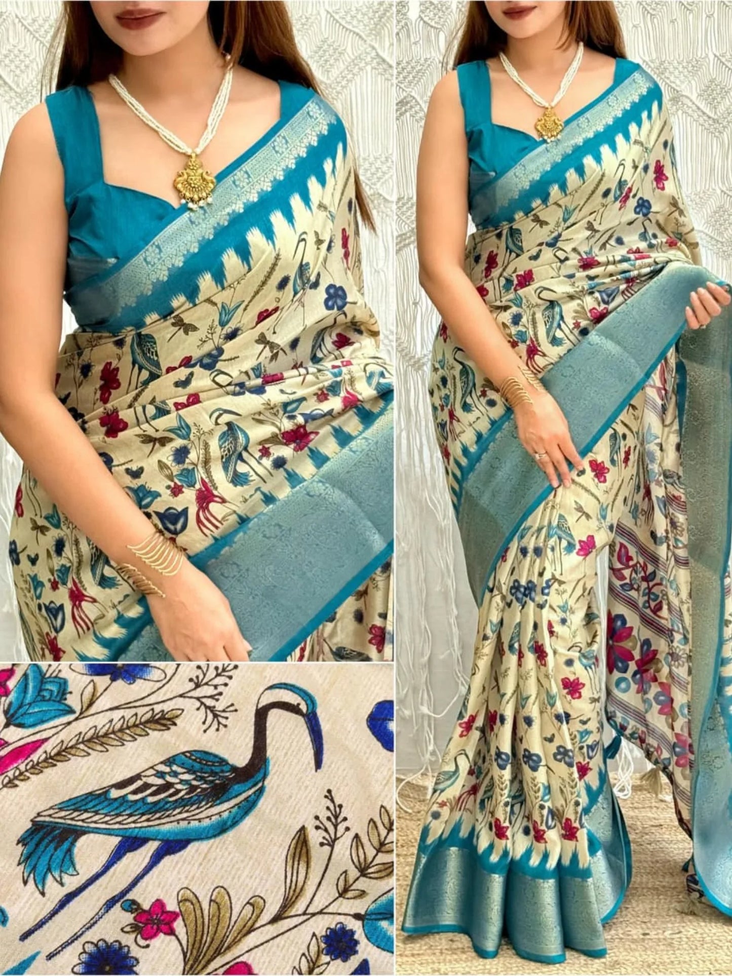 Designer Kalamkari Print Cotton Saree