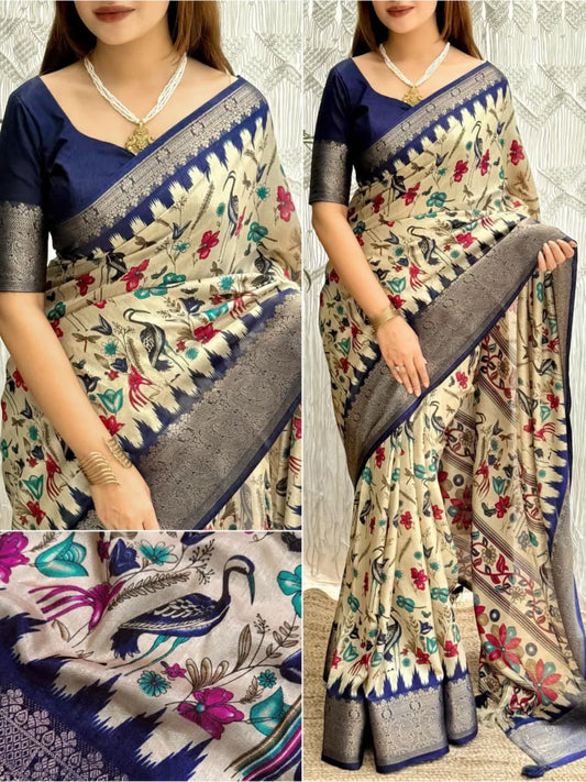 Designer Kalamkari Print Cotton Saree