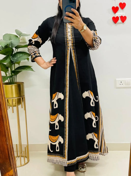 Black Tribal Kurta Set
