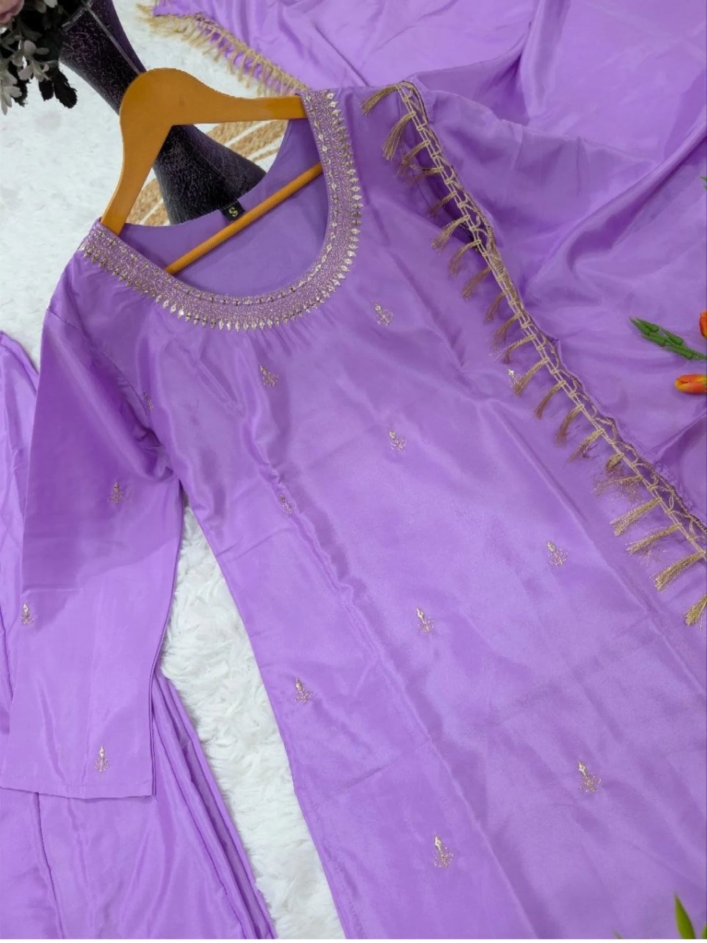 Heavy Silk Top Bottom Dupatta Set
