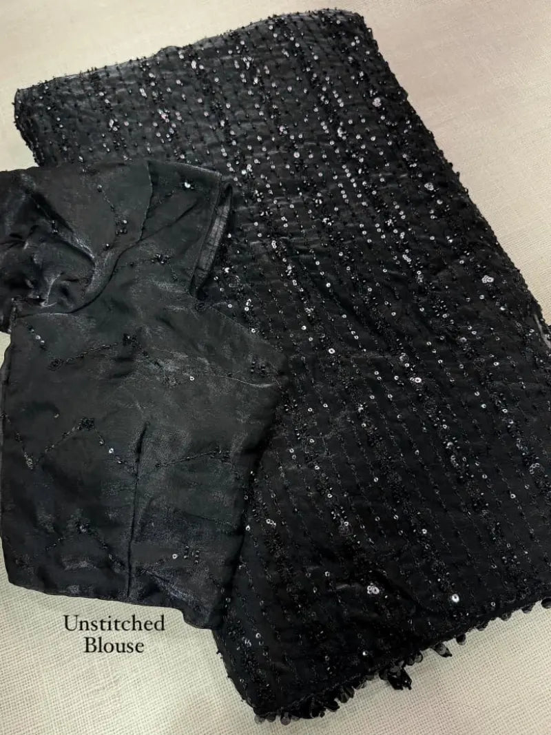 Fandy Satin Black Saree