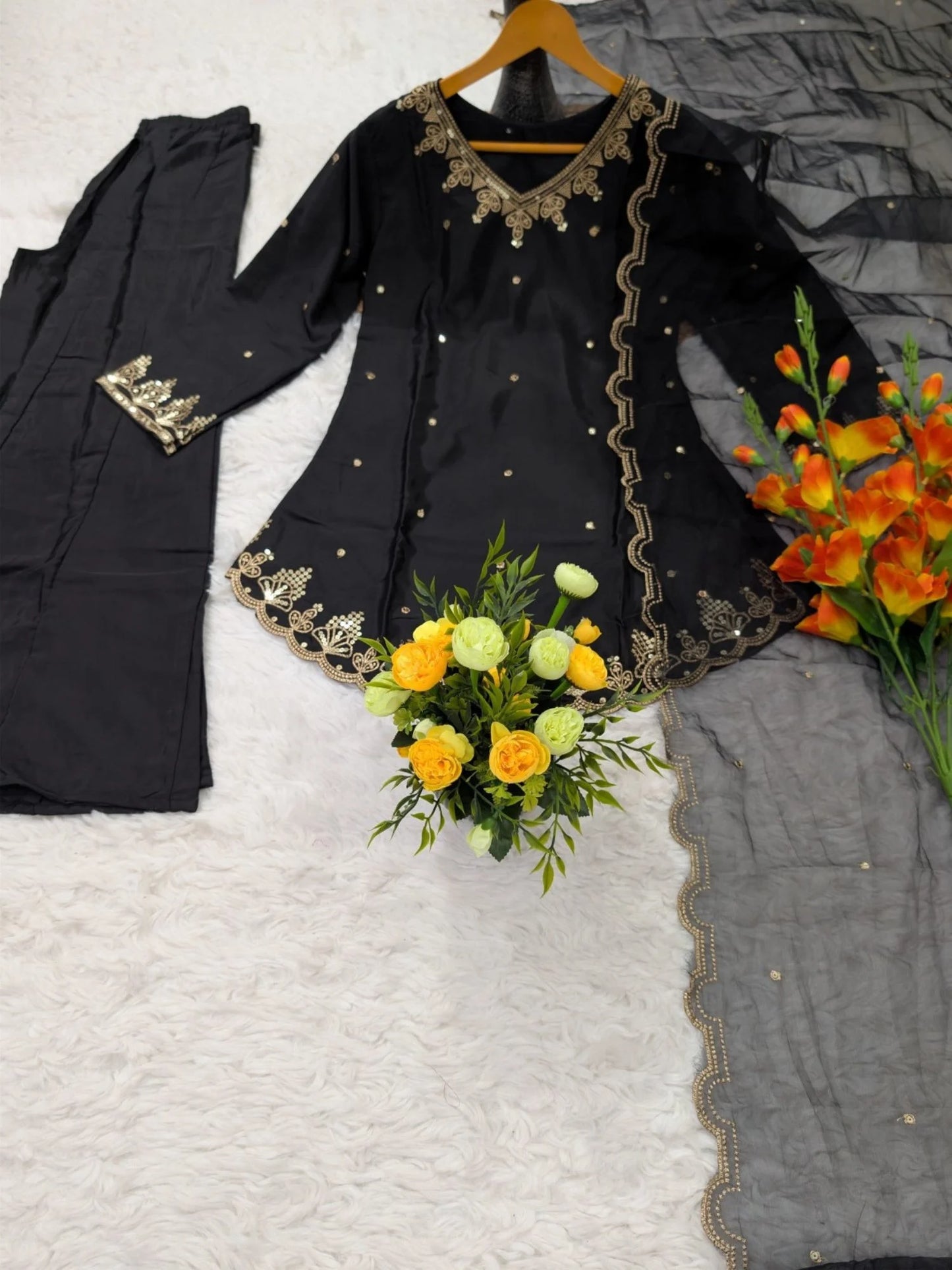Heavy Silk Top Bottom Dupatta Set