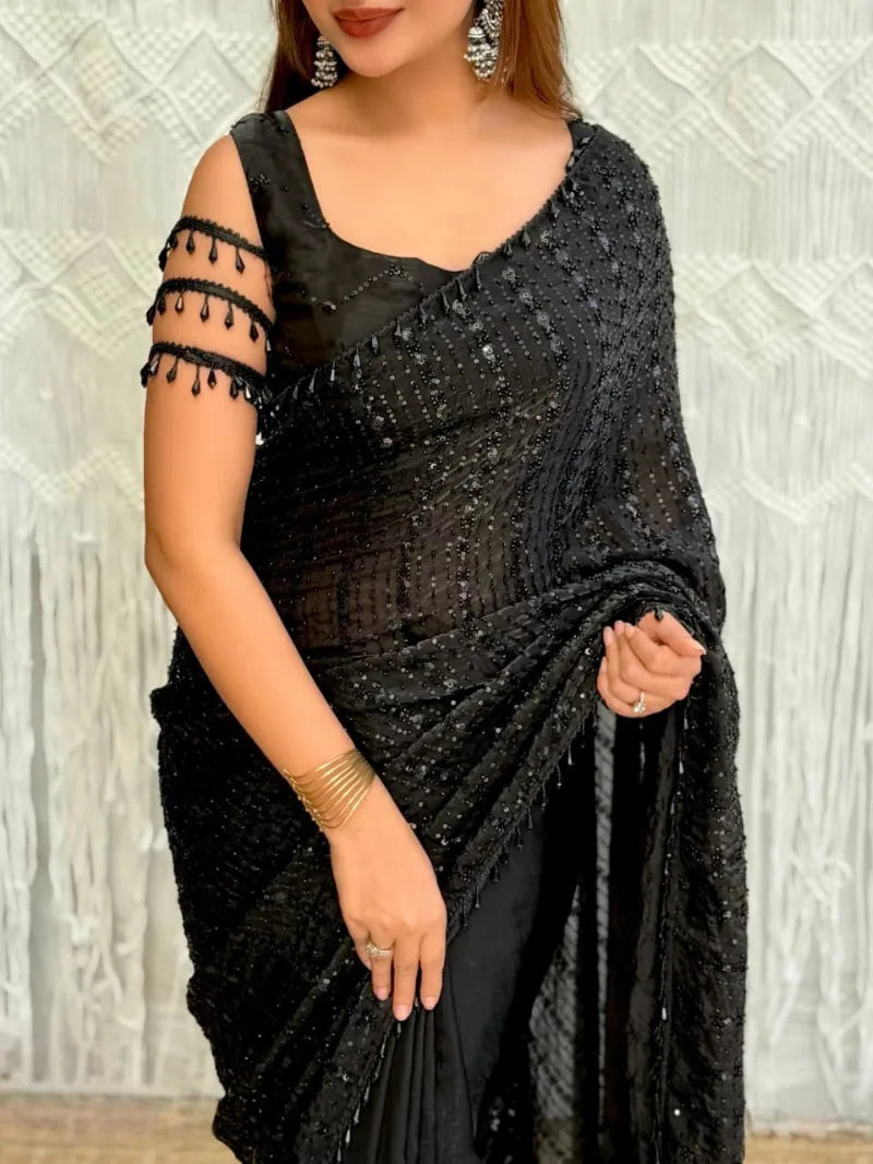 Fandy Satin Black Saree