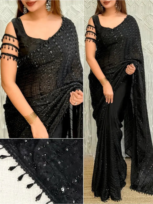 Fandy Satin Black Saree