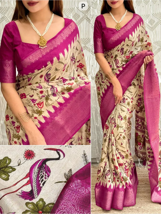Designer Kalamkari Print Cotton Saree