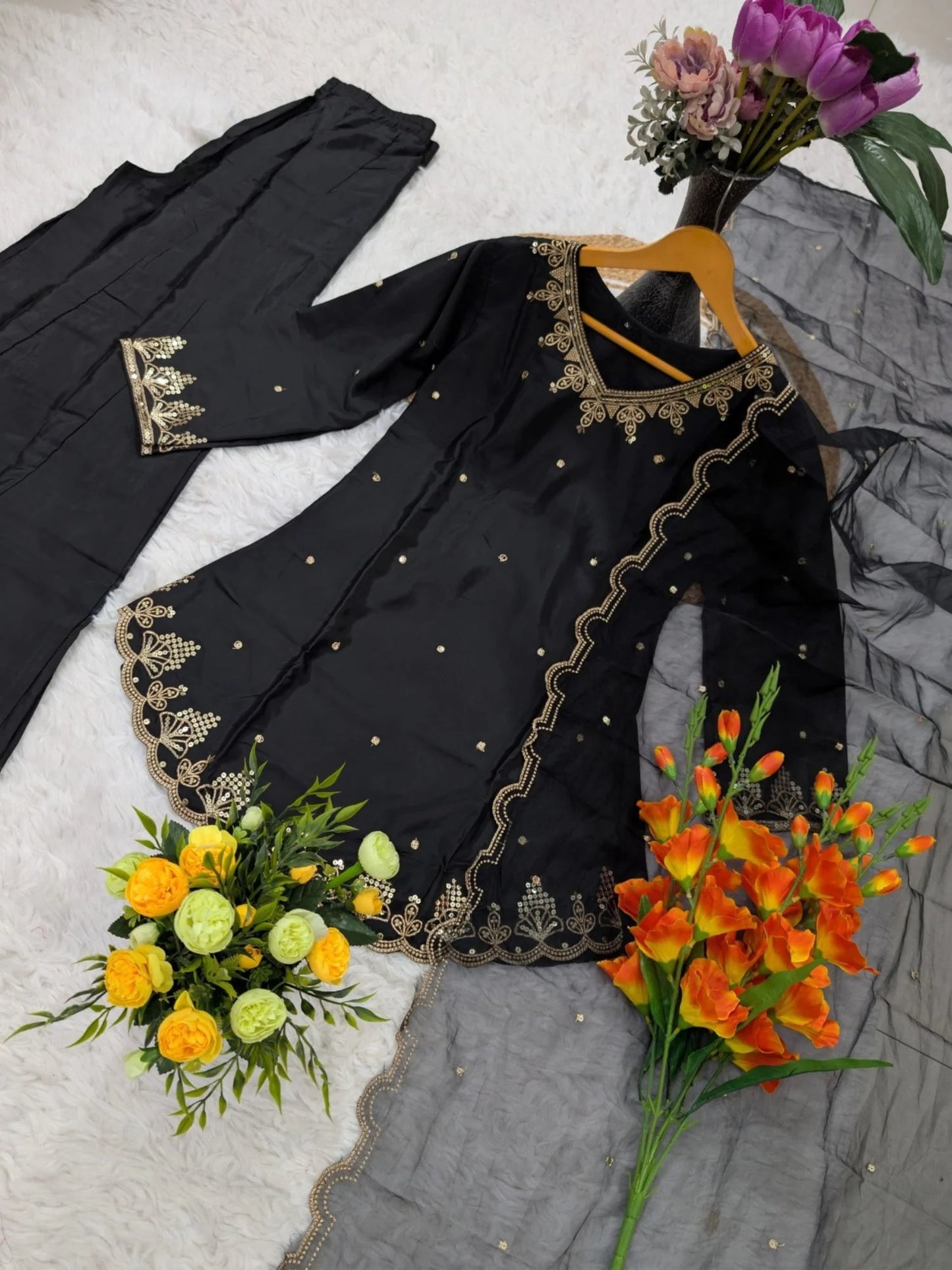 Heavy Silk Top Bottom Dupatta Set