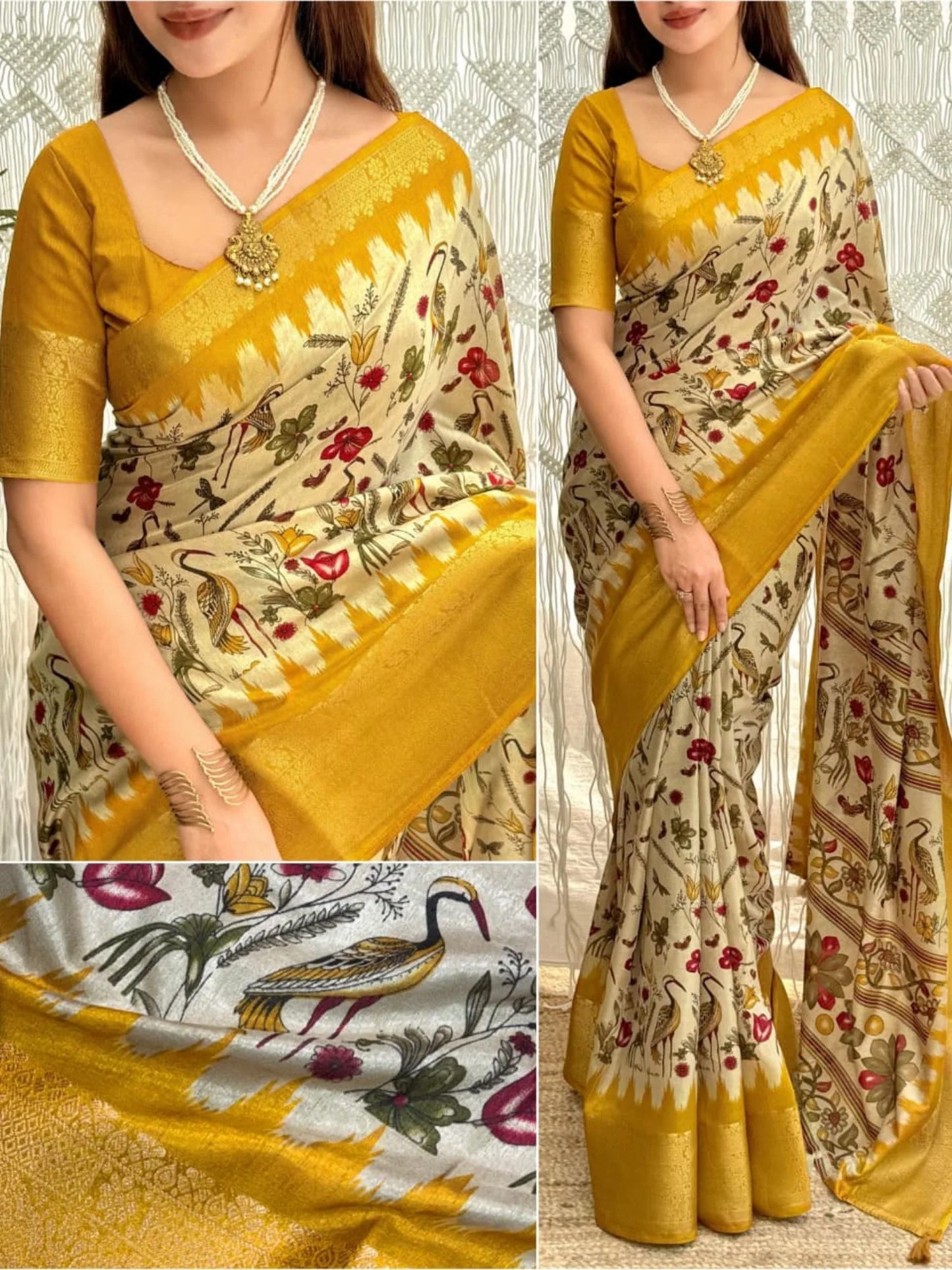 Designer Kalamkari Print Cotton Saree