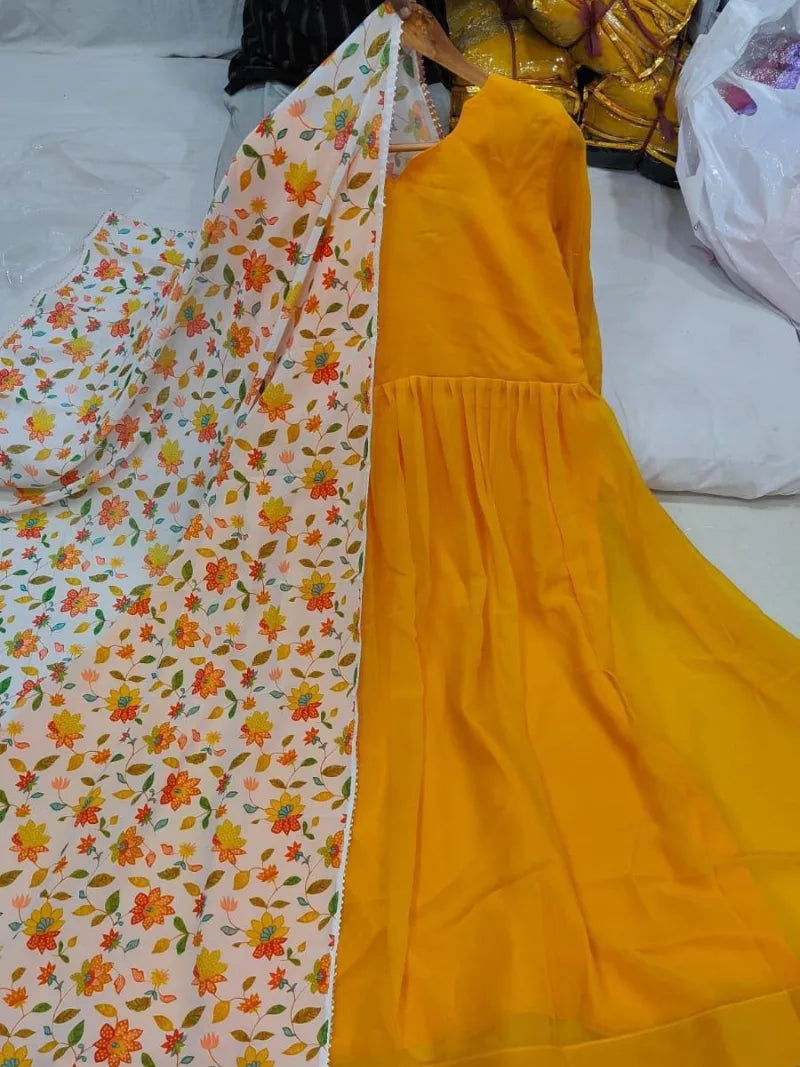 Flaired Gown with Dupatta
