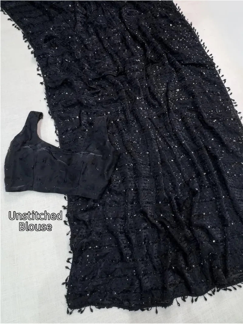 Fandy Satin Black Saree