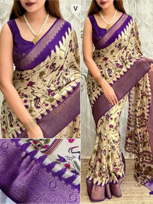 Designer Kalamkari Print Cotton Saree