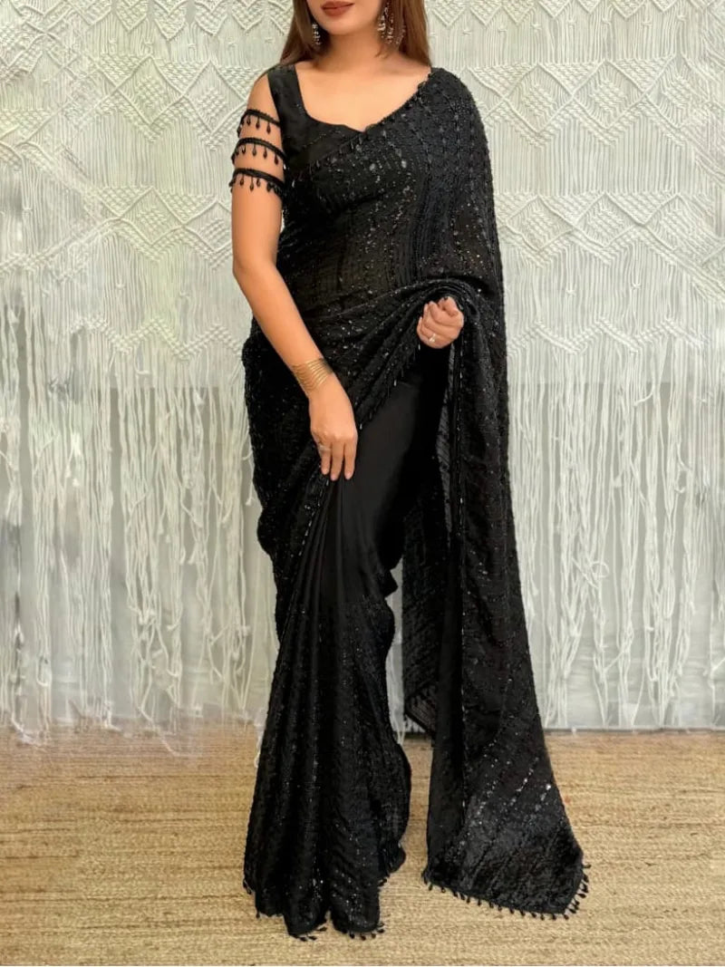 Fandy Satin Black Saree