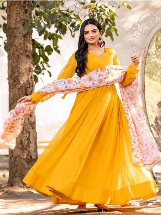 Flaired Gown with Dupatta