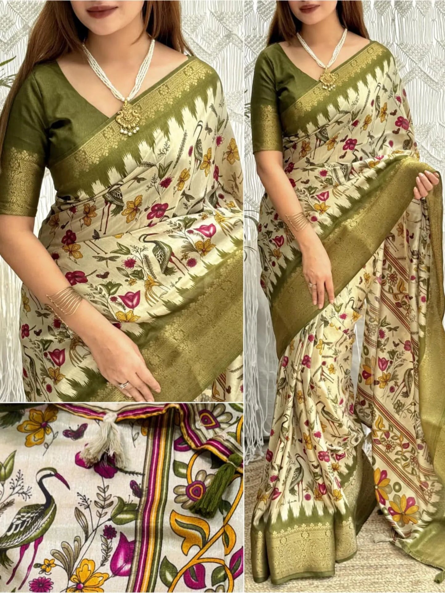 Designer Kalamkari Print Cotton Saree